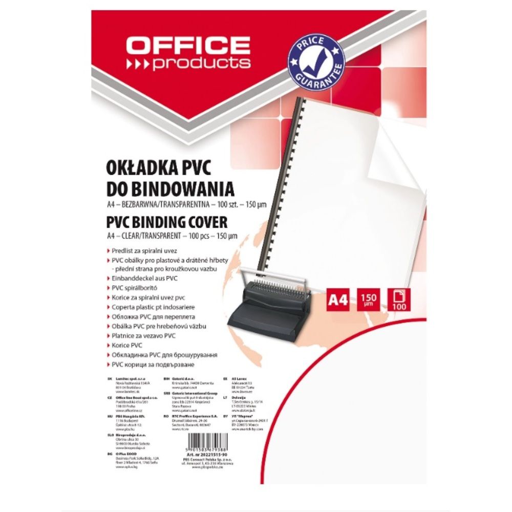 Coperta plastic PVC, 150 microni, A4, 100/top, Office Products - transparent cristal_1
