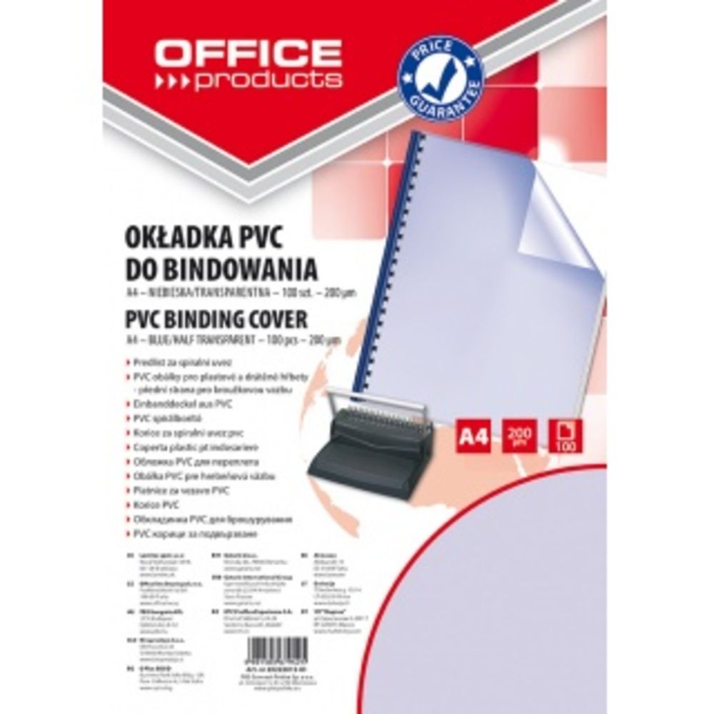 Coperta plastic PVC, 200 microni, A4, 100/top Office Products - albastru transparent_1