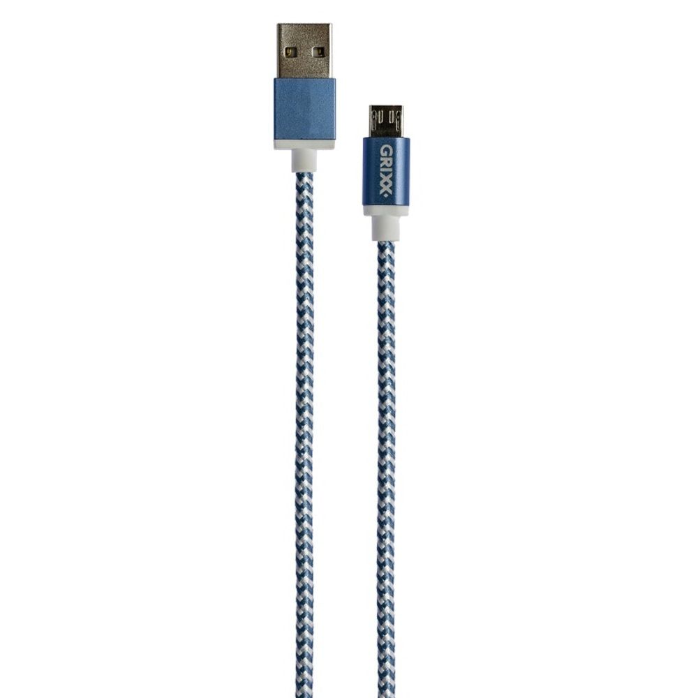 Cablu date GRIXX - Micro USB to USB, impletit, lungime 1m - albastru/alb_1