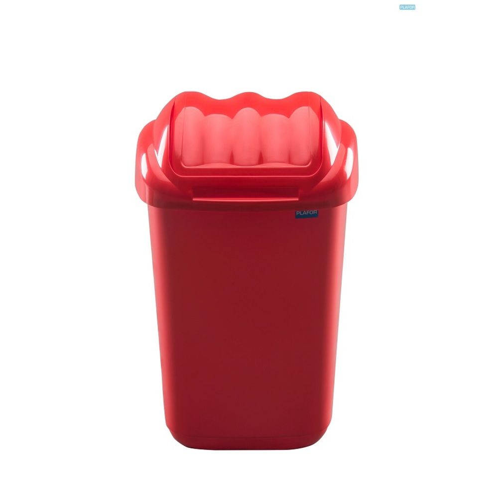 Cos plastic cu capac batant, pentru reciclare selectiva, capacitate 15l, PLAFOR Fala - rosu_1