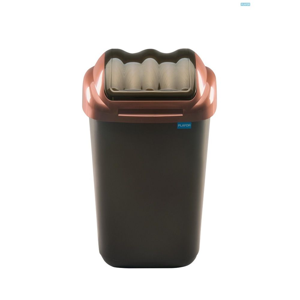 Cos plastic cu capac batant, pentru reciclare selectiva, capacitate 30l, PLAFOR Fala - negru auriu_1
