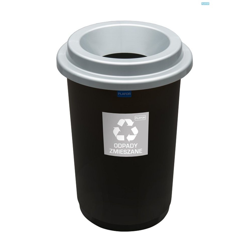 Cos plastic reciclare selectiva, capacitate 50l, PLAFOR Eco - negru cu capac argintiu - altele_1