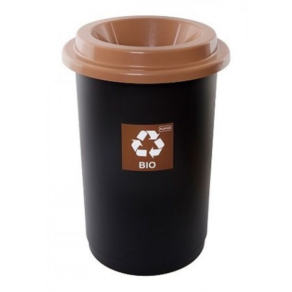 Cos plastic reciclare selectiva, capacitate 50l, PLAFOR Eco - negru cu capac maro - bio_1