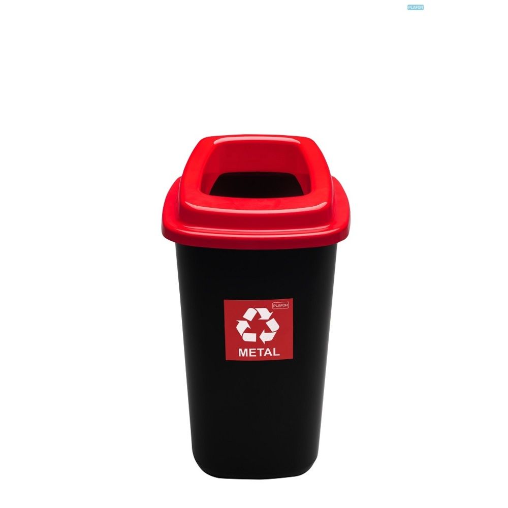 Cos plastic reciclare selectiva, capacitate 45l, PLAFOR Sort - negru cu capac rosu - metal_1