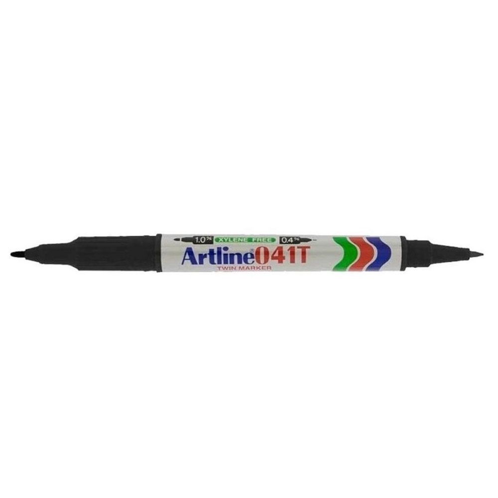 Marker ARTLINE 041T, corp plastic, 2 capete, varfuri rotunde 0.4mm/1.0mm - negru_1