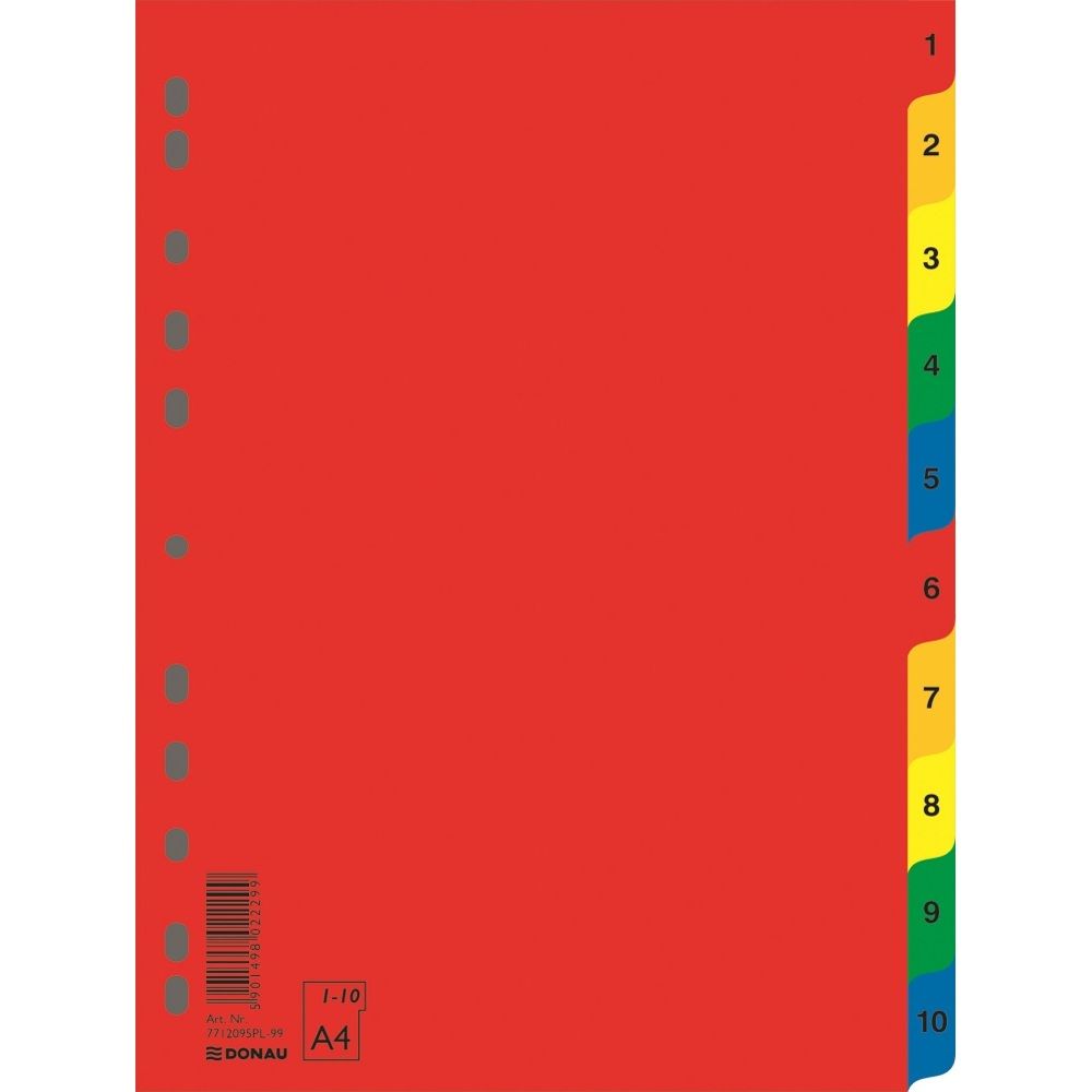 Index plastic color, numeric 1-10, extra wide, A4+, 120 microni, DONAU_1