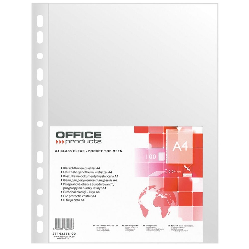 Folie protectie pentru documente A4, 40 microni, 100folii/set, Office Products - cristal_1