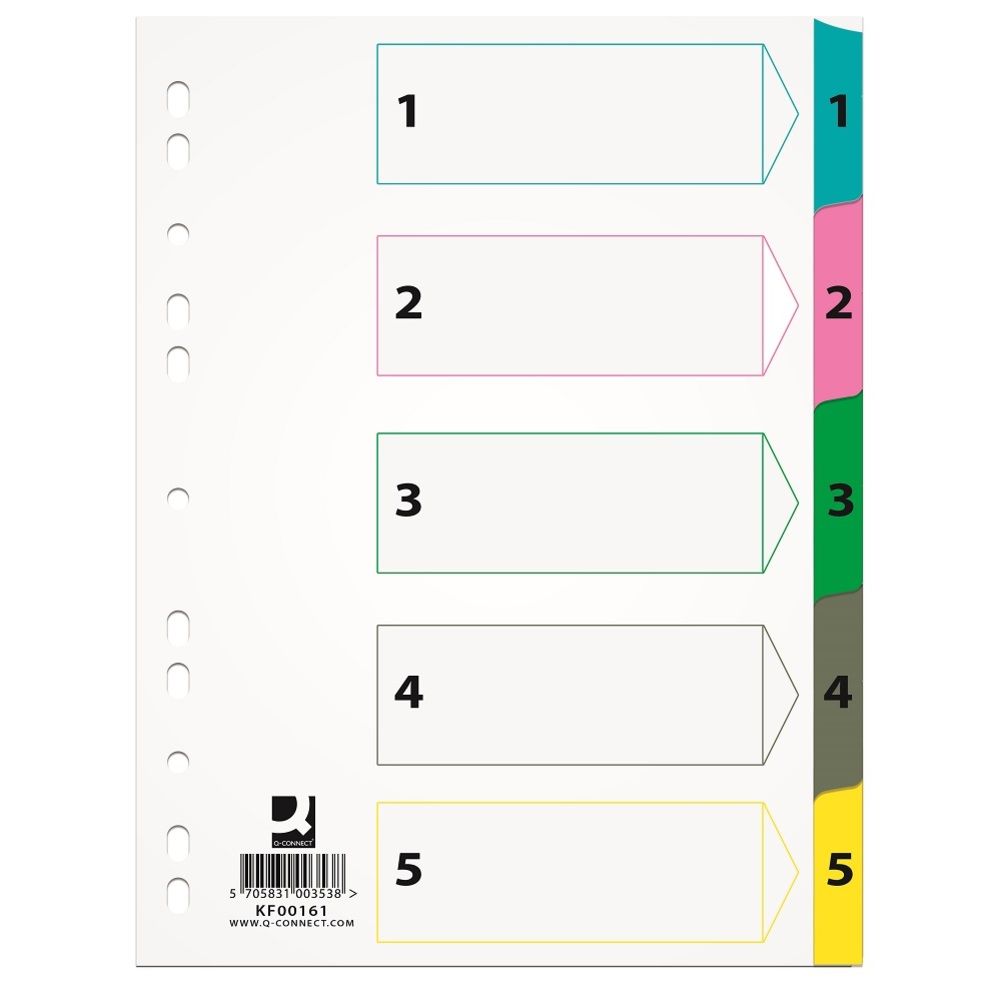 Index carton alb Mylar numeric 1- 5, margine PP color, A4, 170g/mp, Q-Connect_1