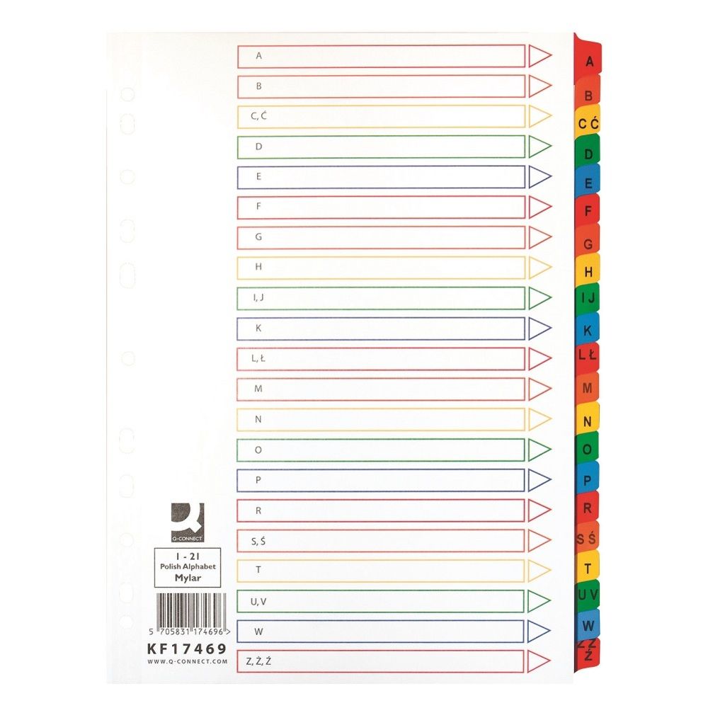 Index carton alb Mylar alfabetic A-Z, margine PP color, A4, 170g/mp, Q-Connect_1