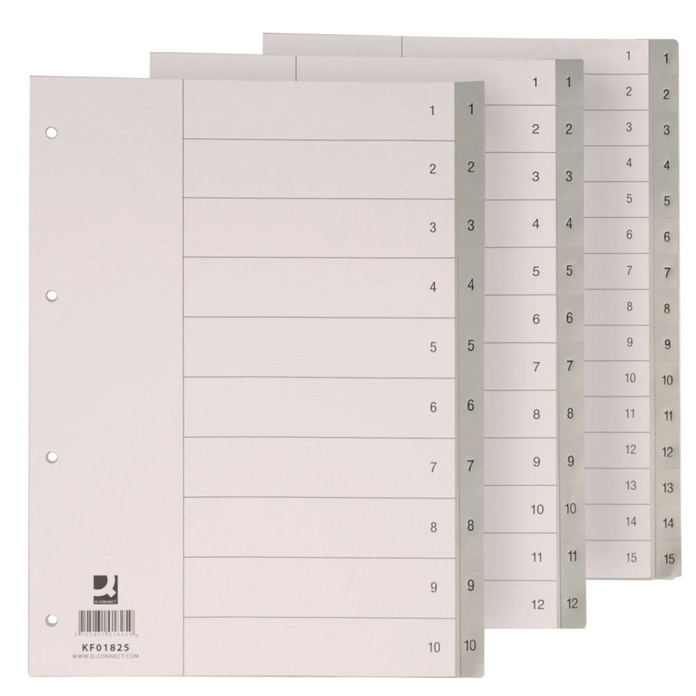Index plastic gri, numeric 1-12, A4, 120 microni, Q-Connect_1