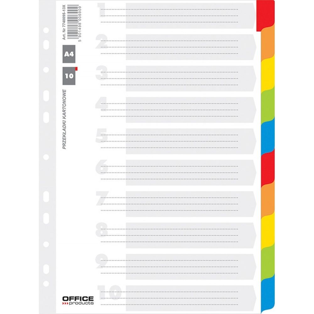 Separatoare carton alb cu margine color, A4, 170g/mp, 10 culori/set, Office Producs_1