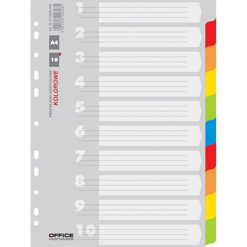 Separatoare carton color, A4, 170g/mp, 10 culori/set, Office Products_1