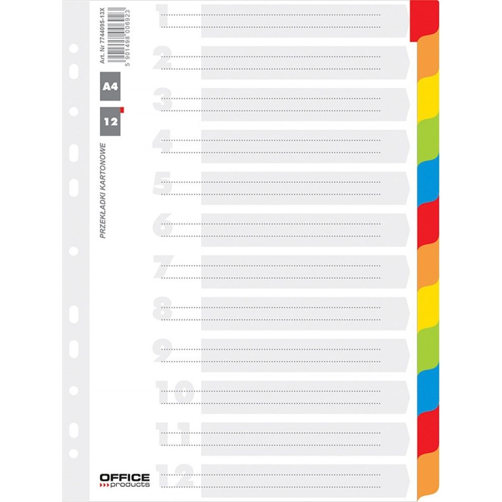 Separatoare carton alb cu margine color, A4, 170g/mp, 12 culori/set, Office Products_1