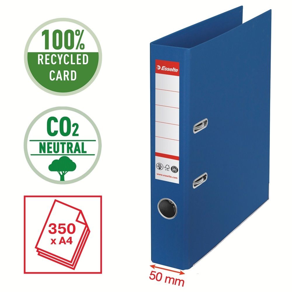 Biblioraft Esselte No.1 Power Recycled, carton CO2 neutru, 100% reciclat, FSC, A4, 50 mm, albastru_1