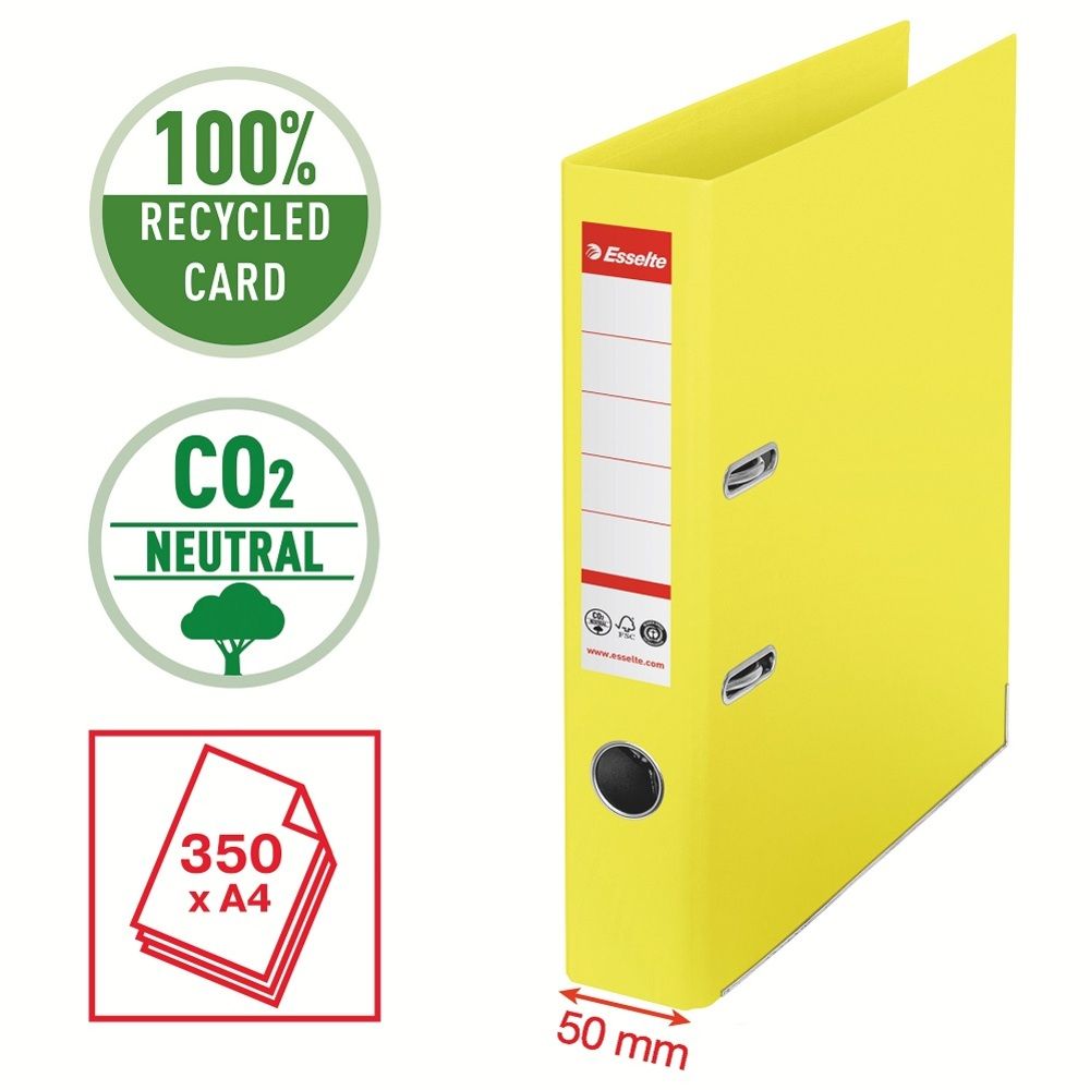 Biblioraft Esselte No.1 Power Recycled, carton CO2 neutru, 100% reciclat, FSC, A4, 50 mm, galben_1