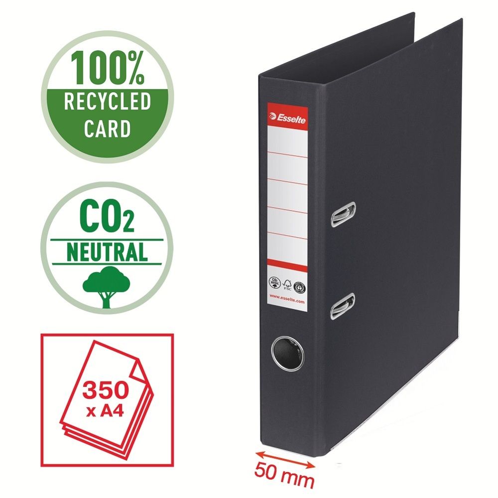 Biblioraft Esselte No.1 Power Recycled, carton CO2 neutru, 100% reciclat, FSC, A4, 50 mm, negru_1