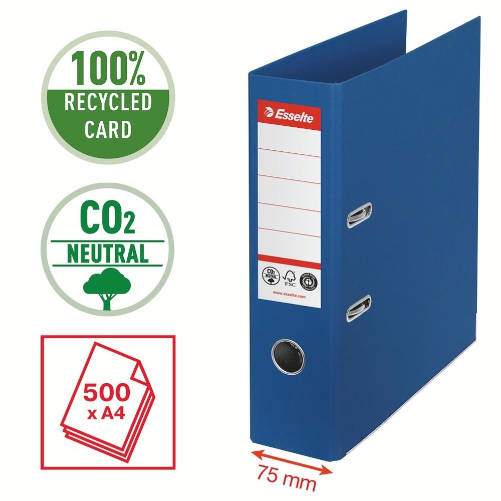 Biblioraft Esselte No.1 Power Recycled, carton CO2 neutru, 100% reciclat, FSC, A4, 75 mm, albastru_1