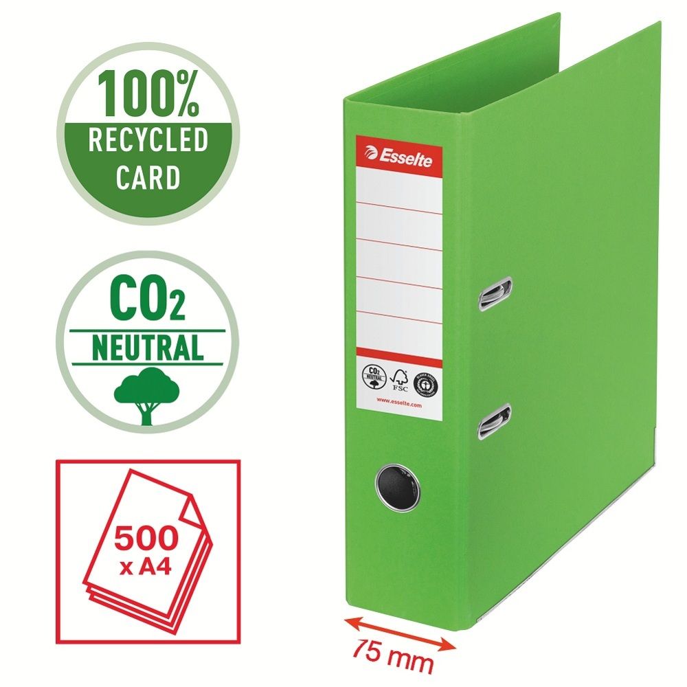 Biblioraft Esselte No.1 Power Recycled, carton CO2 neutru, 100% reciclat, FSC, A4, 75 mm, verde_1