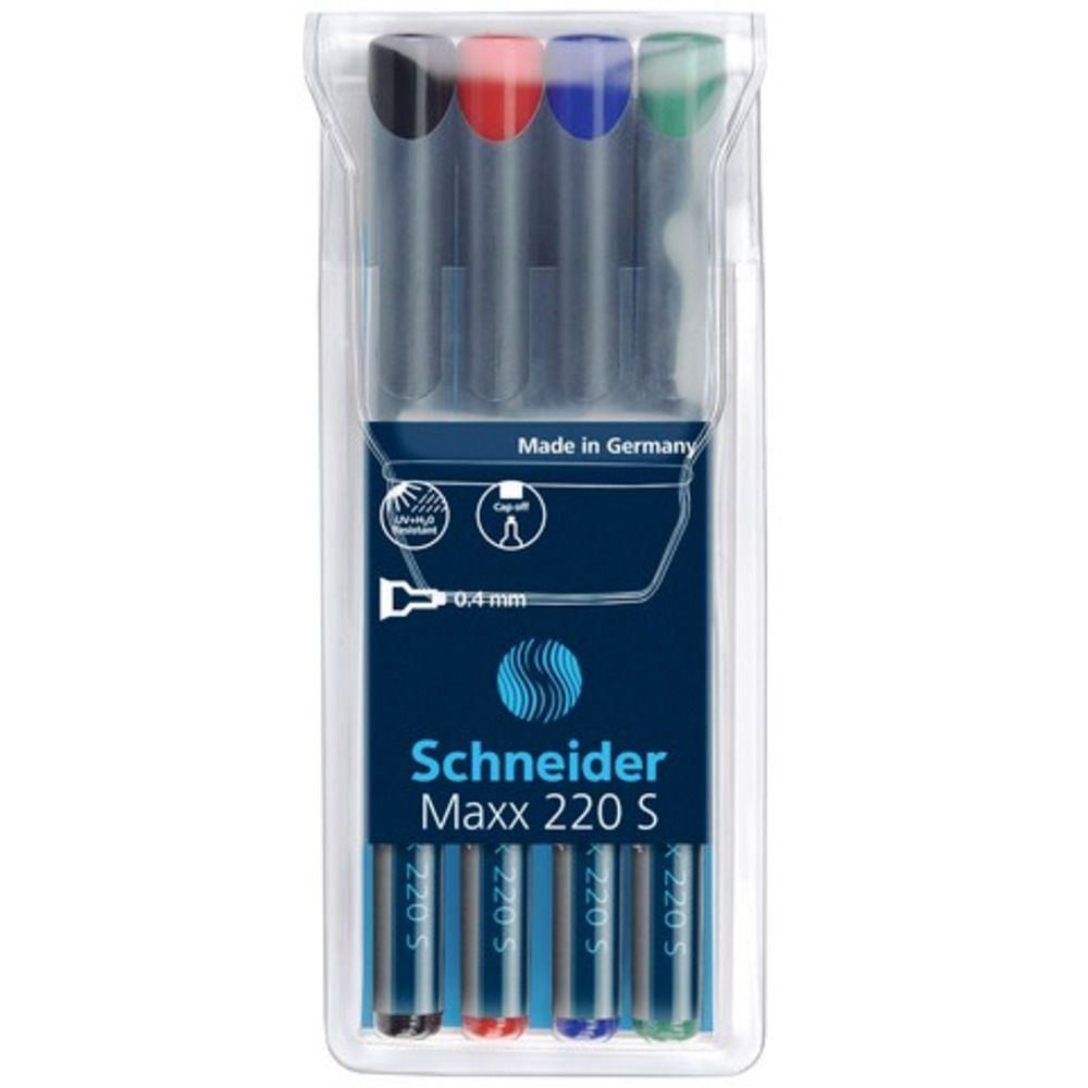 Universal permanent marker SCHNEIDER Maxx 220 S, varf 0.4mm, 4 culori/set - (N, R, A, V)_1