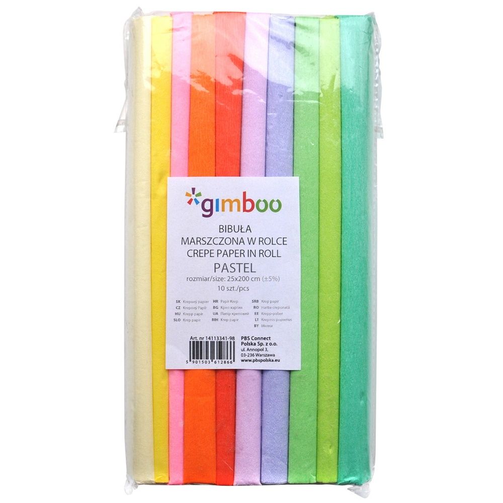Rola hartie creponata, 25 x 200 cm, 10 buc/set, GIMBOO - culori pastel asortate_1