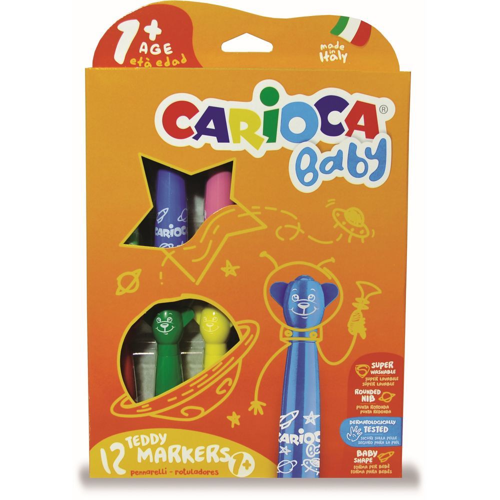 Carioca super lavabila, varf rotunjit special, 12 culori/cutie, CARIOCA Baby Teddy 1+_1