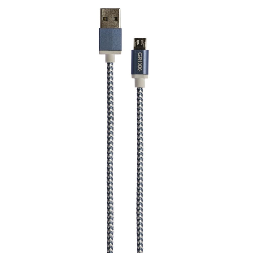 Cablu date GRIXX - Micro USB to USB, impletit, lungime 3m - albastru/alb_1
