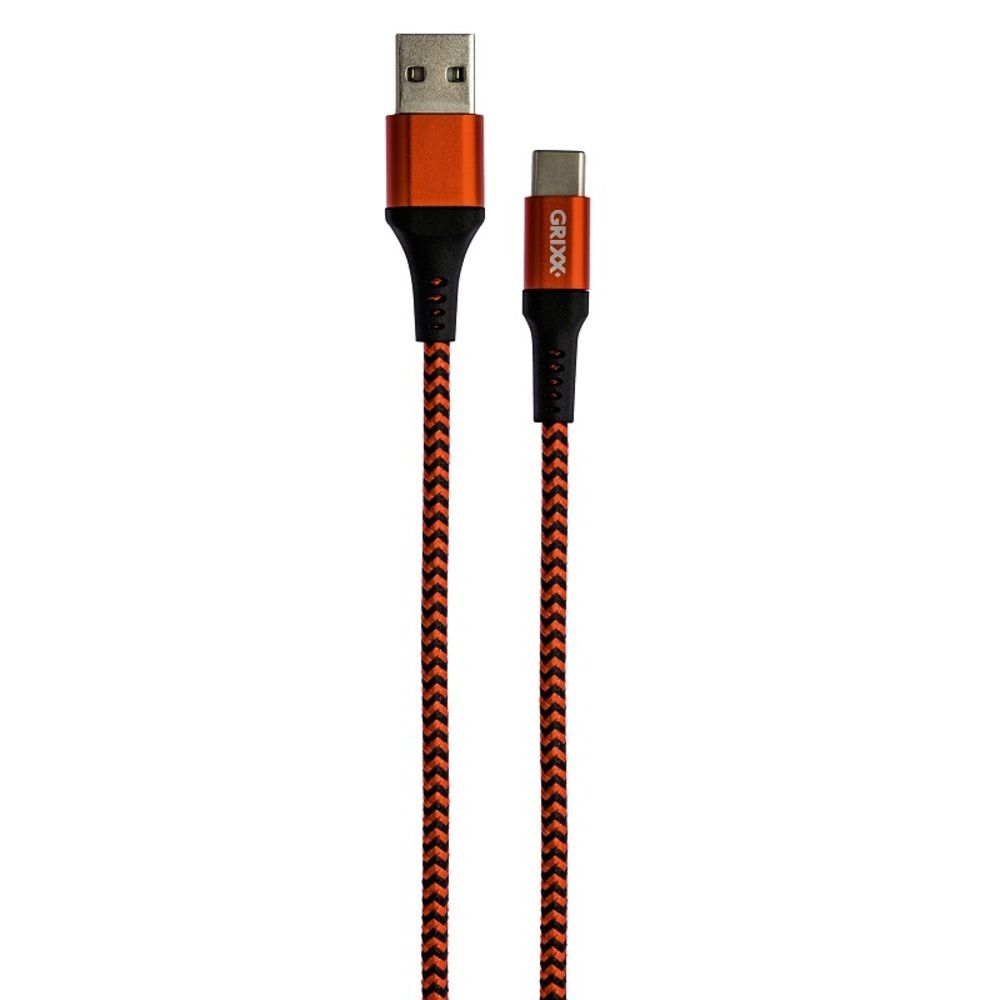 Cablu date GRIXX - USB-C to USB, impletit, lungime 1m - rosu/negru_1