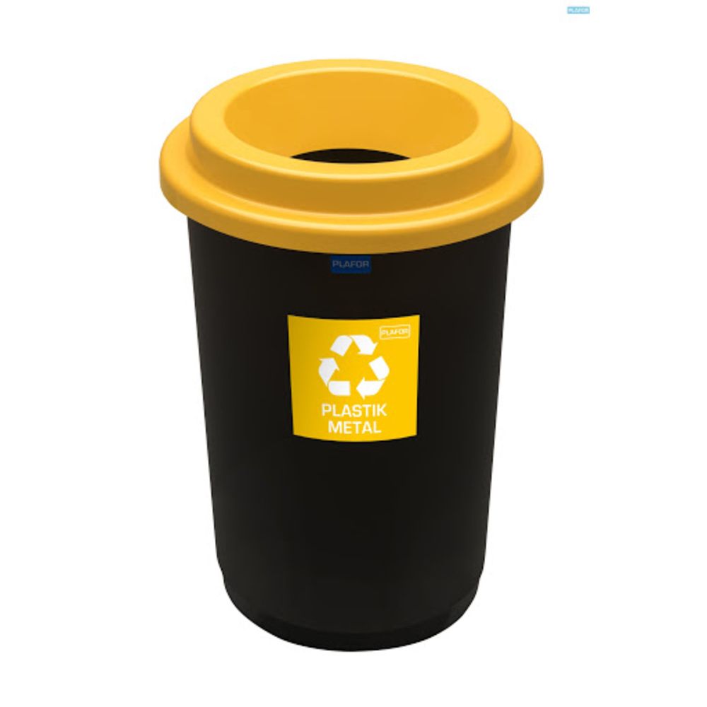 Cos plastic reciclare selectiva, capacitate 50l, PLAFOR Eco - negru cu capac galben - plastic_1
