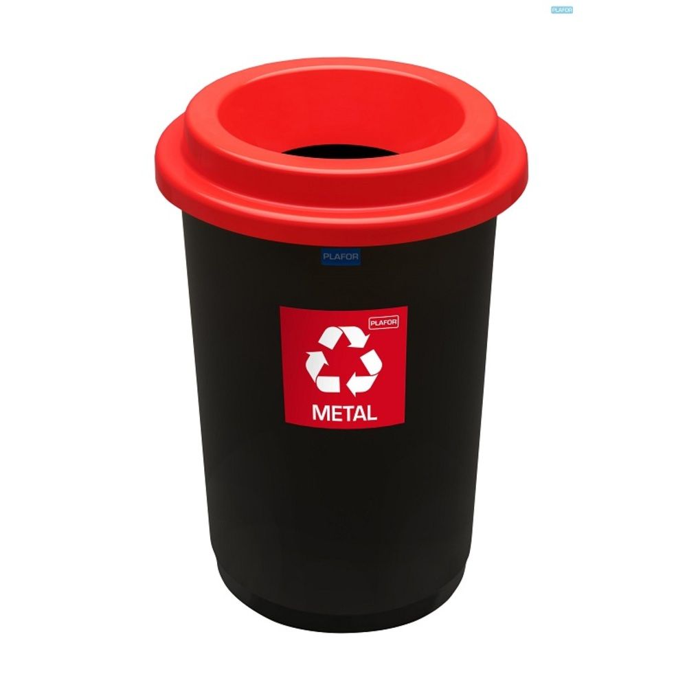 Cos plastic reciclare selectiva, capacitate 50l, PLAFOR Eco - negru cu capac rosu - metal_1