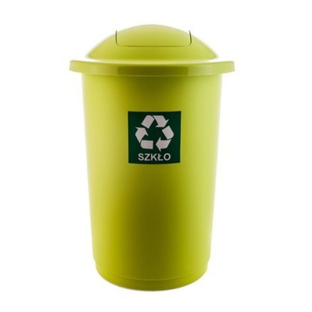 Cos plastic reciclare selectiva, capacitate 50l, PLAFOR Top - verde cu capac verde - sticla_1