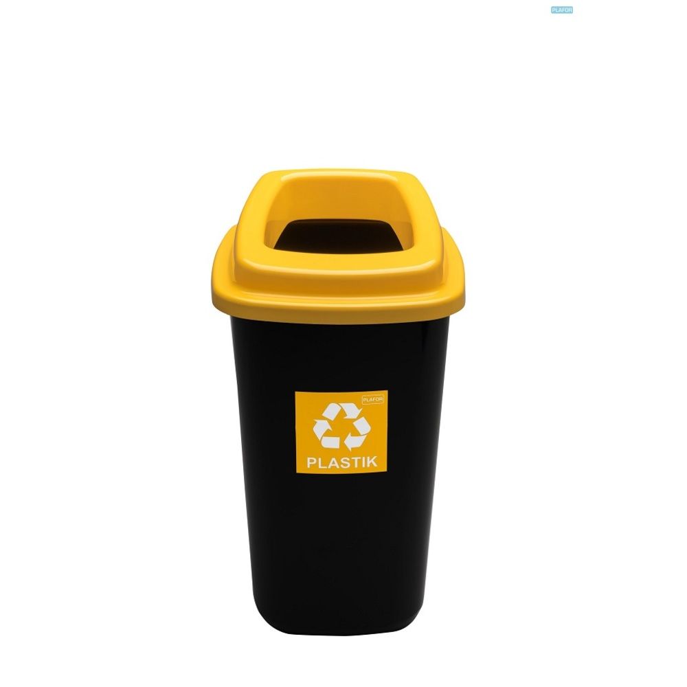 Cos plastic reciclare selectiva, capacitate 28l, PLAFOR Sort - negru cu capac galben - plastic_1
