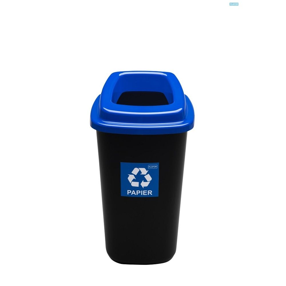 Cos plastic reciclare selectiva, capacitate 90l, PLAFOR Sort - negru cu capac albastru - hartie_1