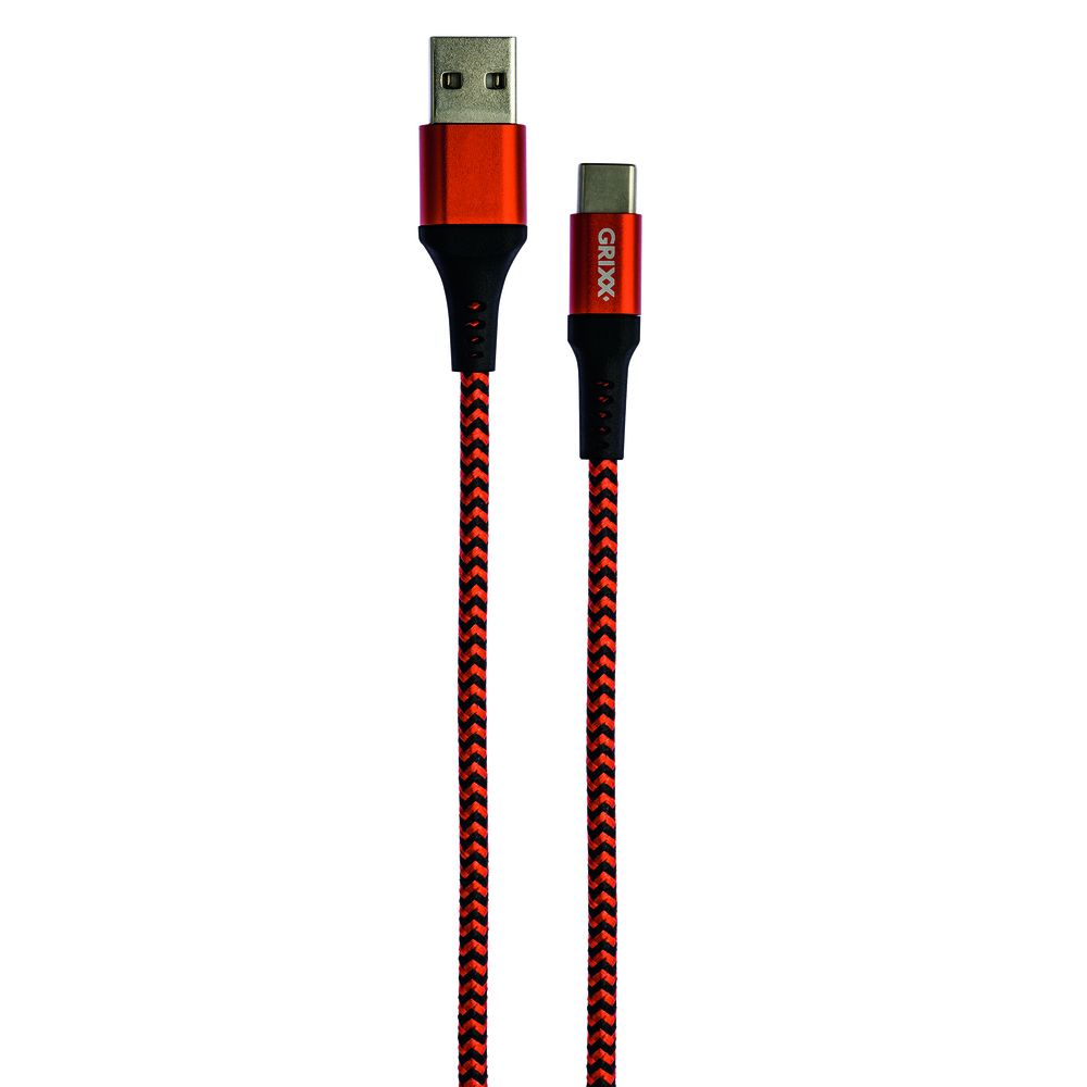 Cablu date GRIXX - USB-C to USB, impletit, lungime 3m - rosu/negru_1