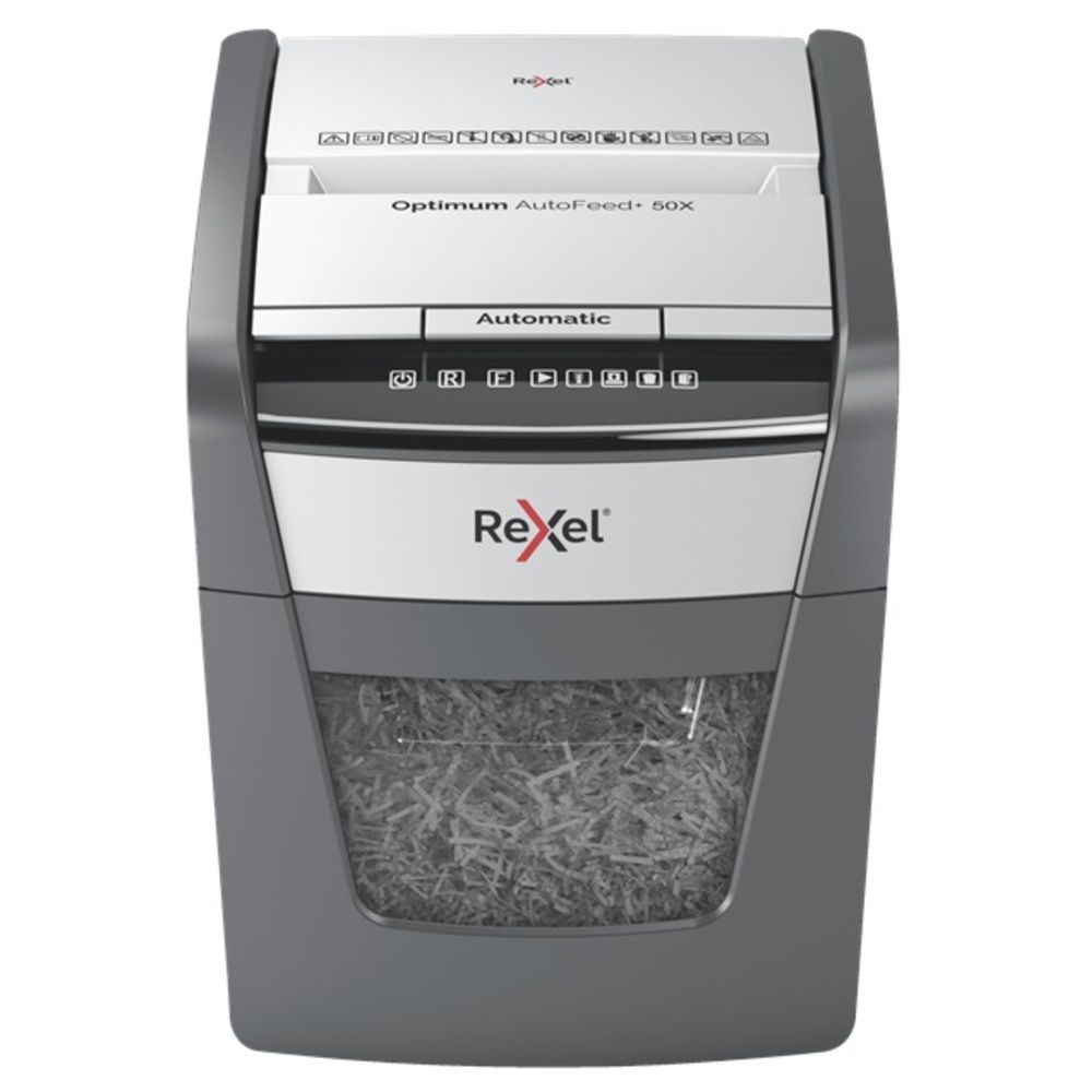 Distrugator documente automat REXEL OPTIMUM 50X, P4, cross-cut (confeti), 50 coli, cos 20l, negru-g_1
