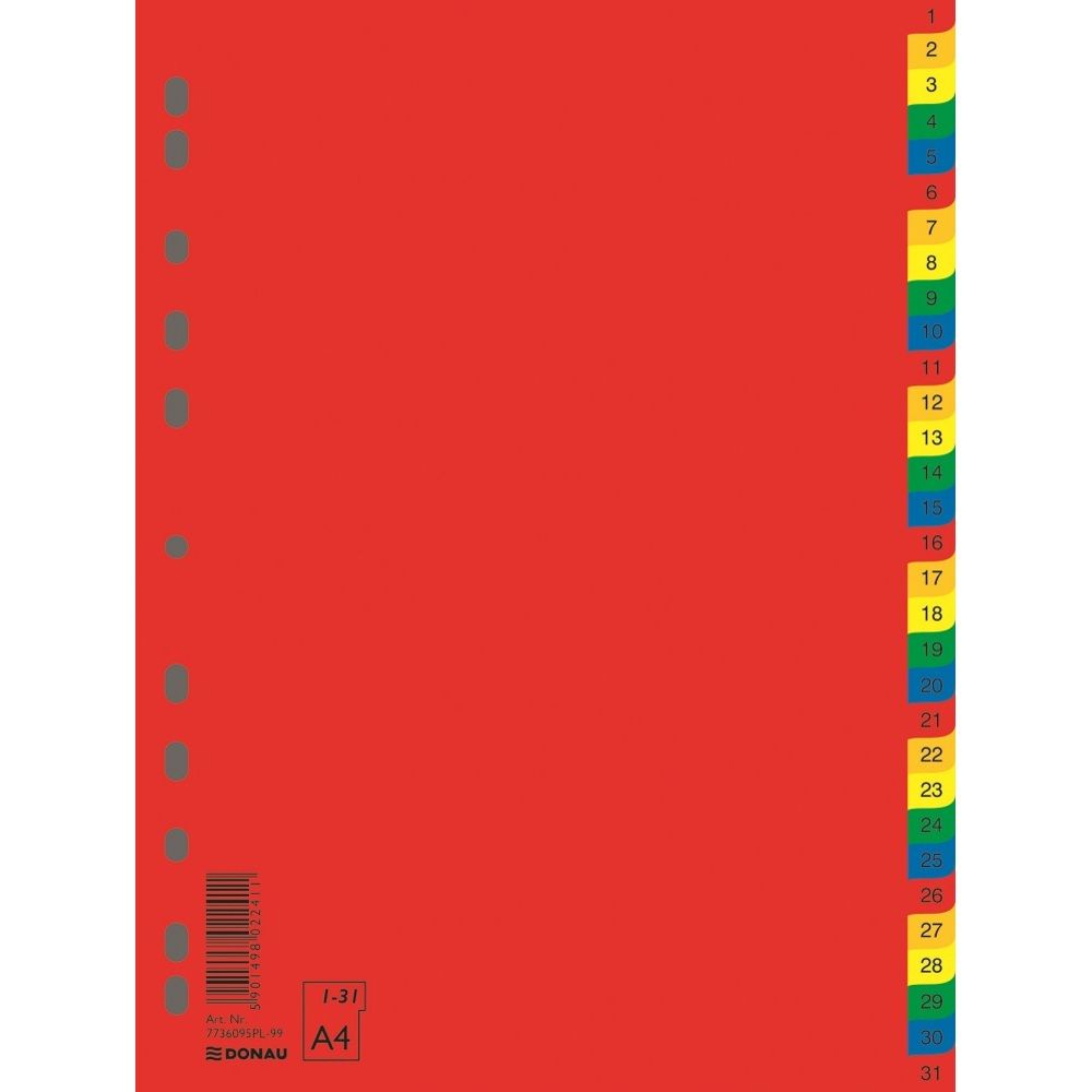 Index plastic color, numeric 1-31, extra wide, A4+, 120 microni, DONAU_1