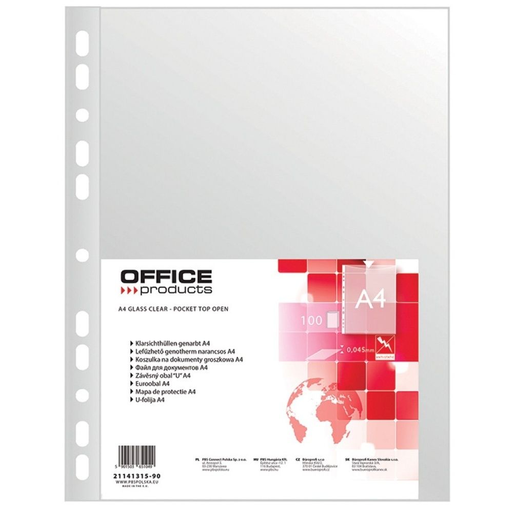 Folie protectie pentru documente A4, 45 microni, 100folii/set, Office Products - transparenta_1