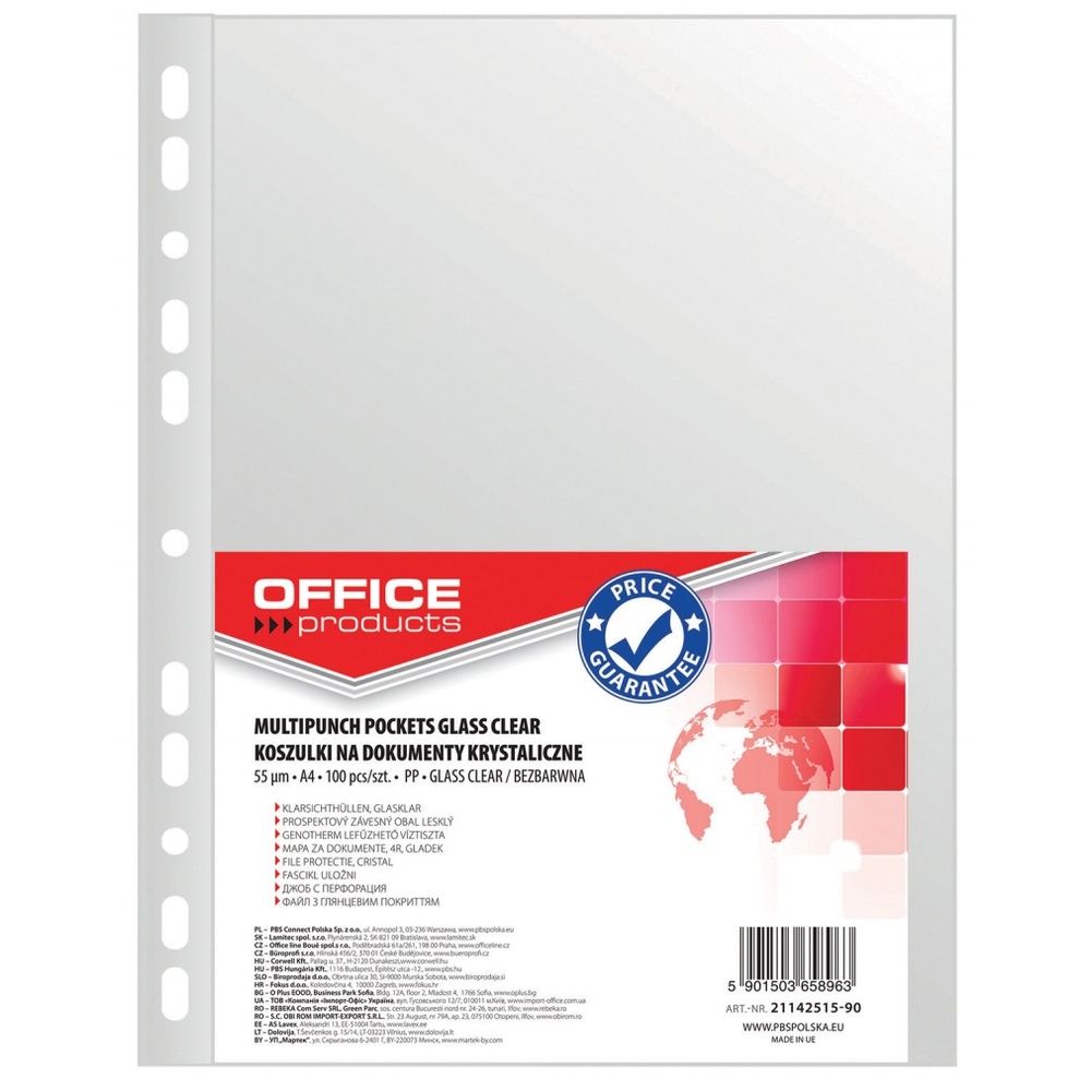 Folie protectie pentru documente A4, 55 microni, 100folii/set, Office Products - cristal_1
