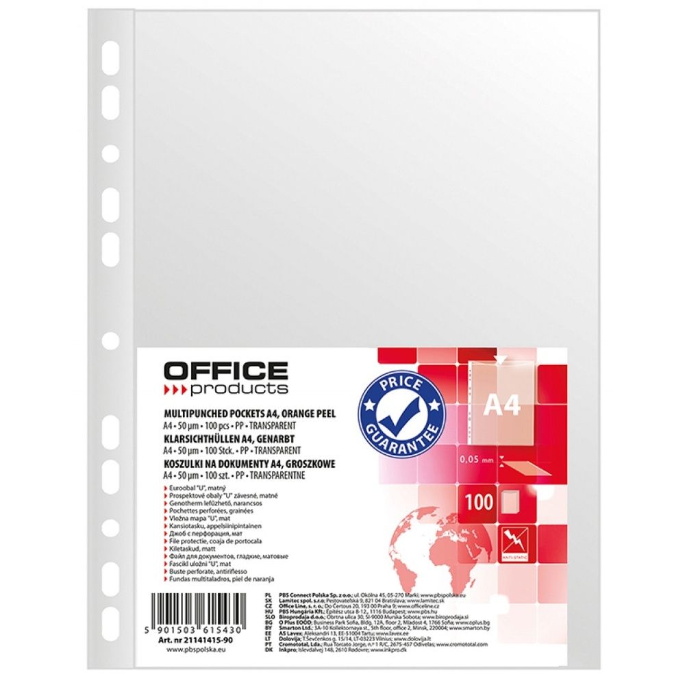Folie protectie pentru documente A4, 50 microni, 100folii/set, Office Products - transparenta_1